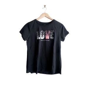 DNMX Graphic Print Metallic T-Shirt Jet Black Short Sleeved Women's M NWT